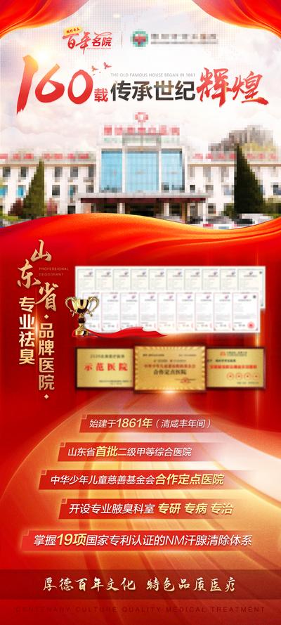 南门网 海报 医疗 医院 奖牌 荣誉 展示 历程 大楼 介绍 红金