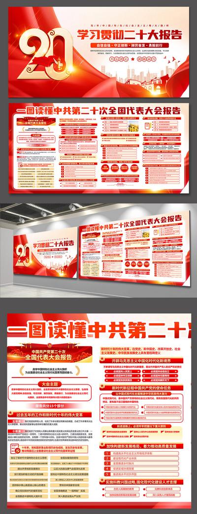 【南门网】背景板 文化墙 二十大 报告 党建 喜庆 系列