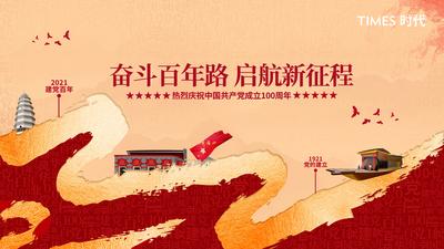 南门网 海报 广告展板 房地产 建党节 公历节日 红金 地标