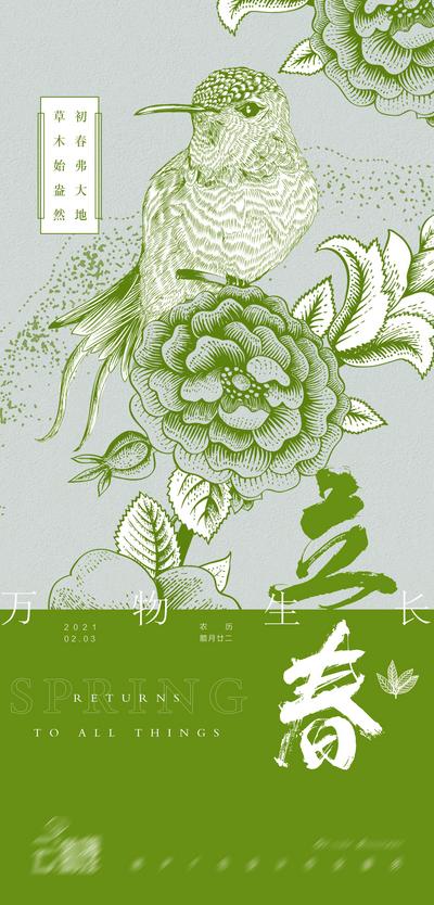 南门网 广告 海报 插画 节气 立春 线条 花鸟