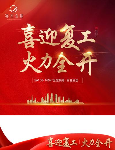 南门网 广告 海报 九宫格 复工 地产 热销 压条 红色 贴片