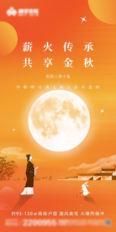 南门网 广告 海报 节日 中秋 诗人 月亮 玉兔 简约 氛围