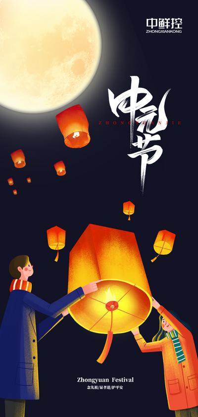 南门网 祭祖祈福护平安中元节海报
