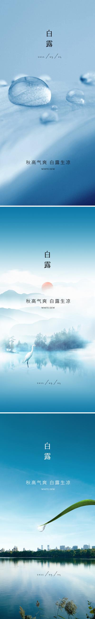 南门网 广告 海报 二十四节气 白露 露珠 水珠 湖面 树叶