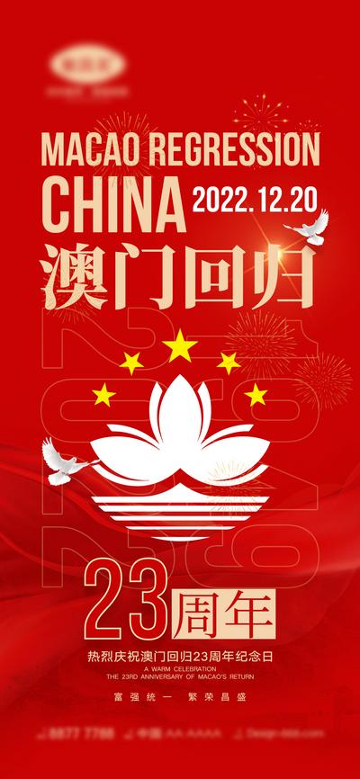 南门网 海报 地产 红金 澳门回归 23周年 12.20 热烈庆祝 纪念日