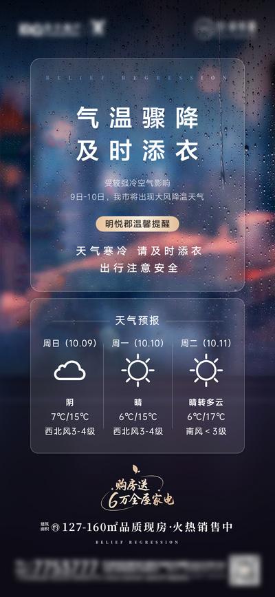 南门网 海报 地产 降温 温馨提示 预警 寒潮 下雨天气 预报 防寒 保暖