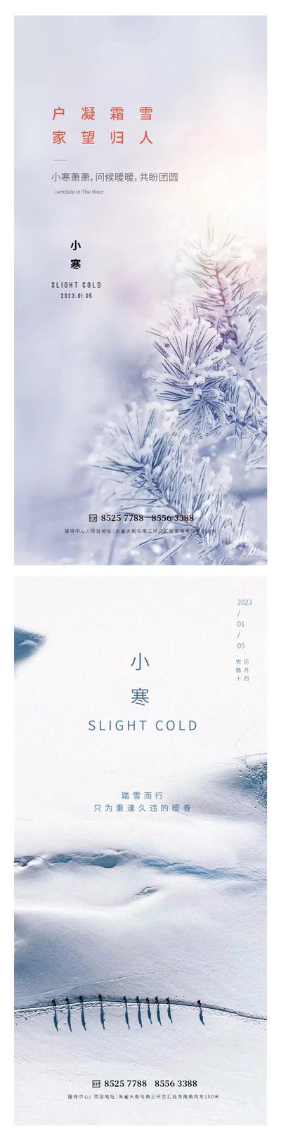 【南门网】广告 海报 地产 小寒 节气雪花 雪地 徒步 登山 行人 阳光 植物 野草