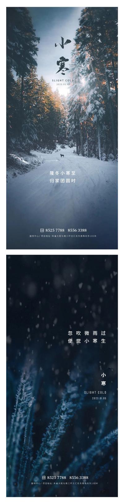 南门网 广告 海报 地产 小寒 节气 树木 树林 雪路 阳光 雪花 植物