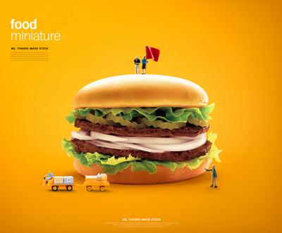 南门网 广告 海报 合成 汉堡 创意 大气 空间 美食 牛肉 菠菜