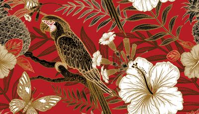 南门网 广告 海报 纹理 花卉 日式 高档 绣花 纹理 复古 鸟