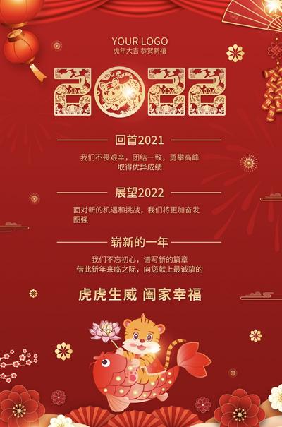 南门网 广告 海报 喜庆 红色 新年 贺卡 2022 虎年