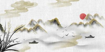 南门网 广告 海报 中式 刺绣 意境 地产 元素 山水