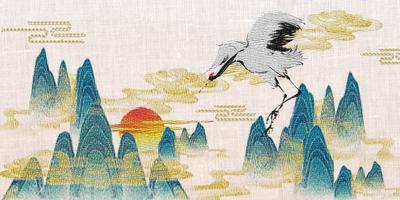 南门网 广告 海报 中式 刺绣 意境 地产 元素 山水 仙鹤