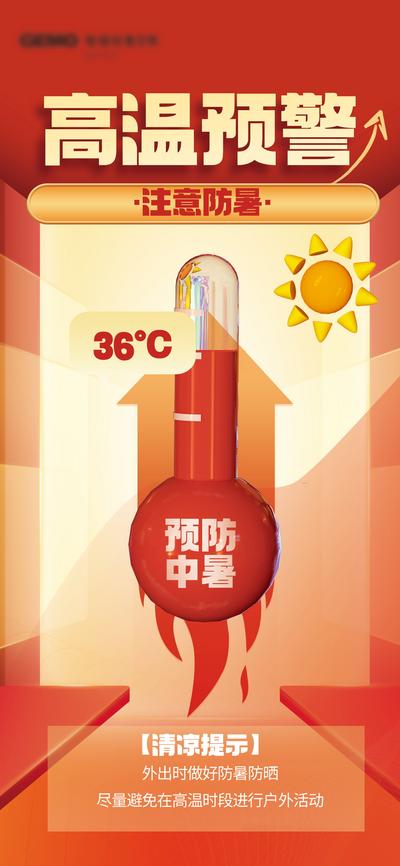 南门网 广告 海报 夏日 高温 中暑 温度计 温馨 提示 预警