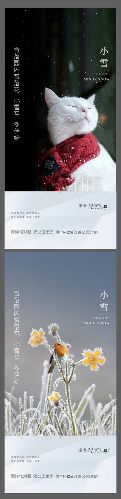 南门网 广告 海报 节气 小雪 大雪 猫咪 系列 清新