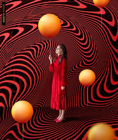 南门网 广告 海报 花纹 人物 女性 气球 背景板 空间 几何 图形