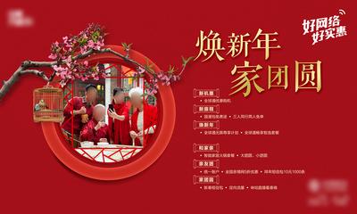 南门网 广告 红色 喜庆 新年 春节 中国红 合家团圆 促销海报 窗棂 四合院 一家人团聚 展板 背景板