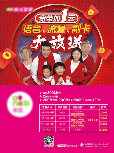 南门网 广告 海报 主画面 通信 新年促销季 一家人 合家欢 中国红 新春促销 5G 话费 流量