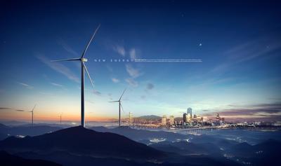 【南门网】广告 海报 展板 新能源 绿色 风车 大气 震撼