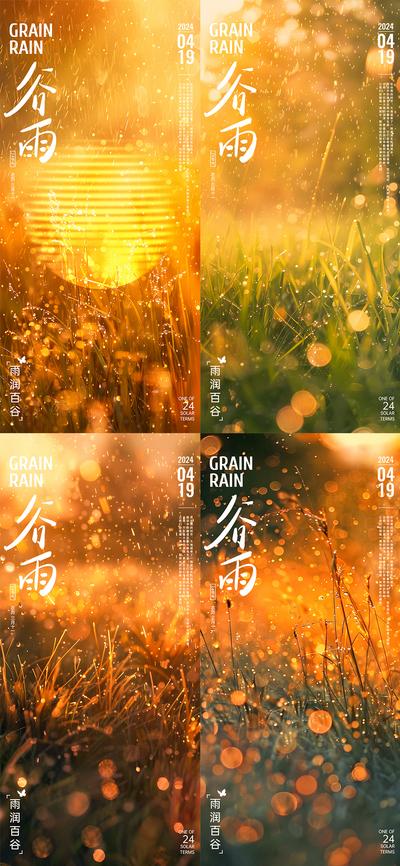 南门网 广告 海报 二十四节气 谷雨 稻田 下雨 雨水 风景 光影 光晕 系列 唯美
